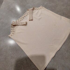 ESCIO Women's Crochet Square Neckline Knit Tank Top - Ivory - Size Large